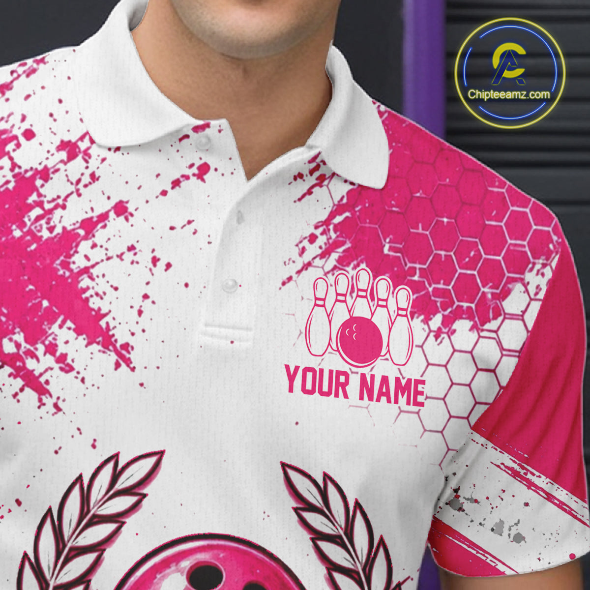 Custom Bowling Polo Shirt, Pink Breast Cancer Awareness Bowling Shirt, Personalized Team Jersey