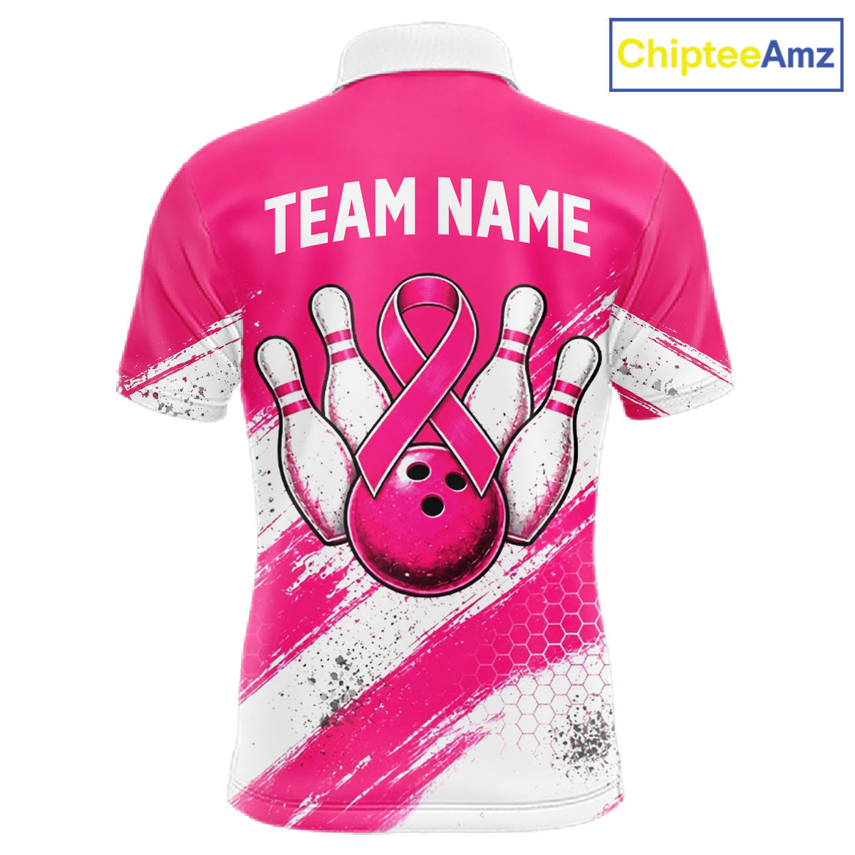 Custom Bowling Polo Shirt, Pink Breast Cancer Awareness Bowling Shirt, Personalized Team Jersey