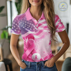 Golf Polo Shirt Breast Cancer Awareness Pink Ribbon USA Flag, Custom Name Team Golf Gift
