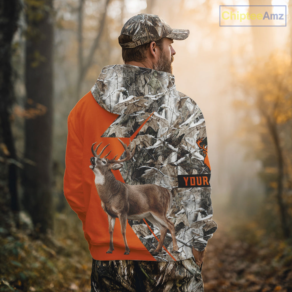 Deer Hunting Orange Camo 3D Winter Forest Full Printing Custom Name Shirts Hunting Gifts
