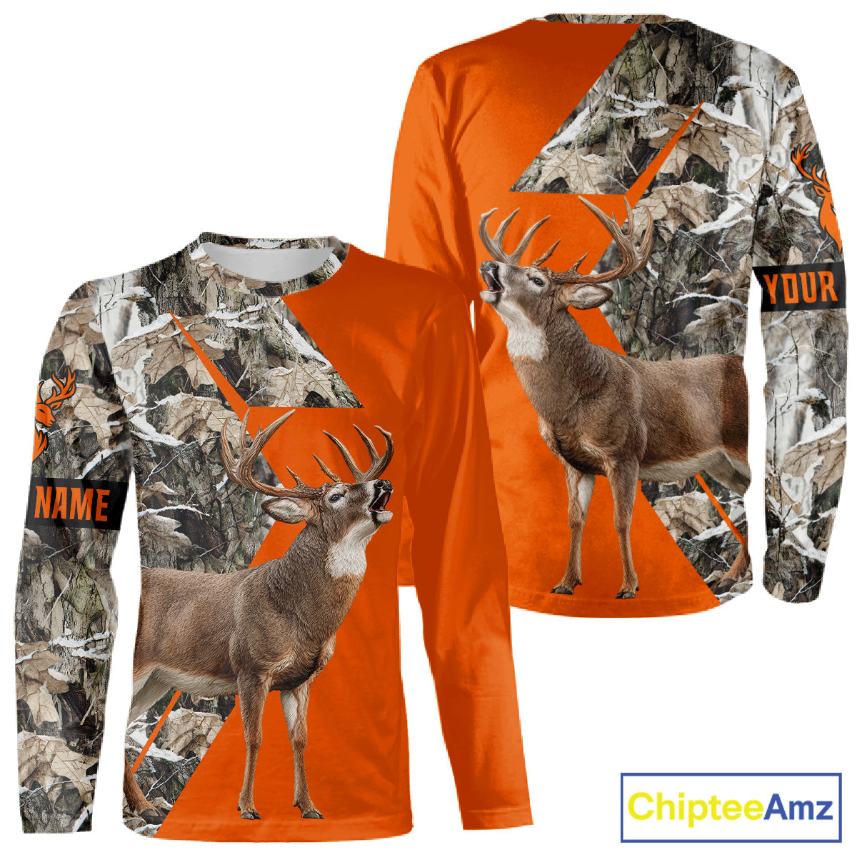 Deer Hunting Orange Camo 3D Winter Forest Full Printing Custom Name Shirts Hunting Gifts