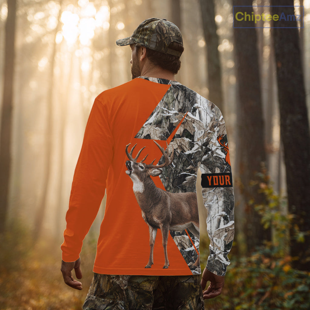 Deer Hunting Orange Camo 3D Winter Forest Full Printing Custom Name Shirts Hunting Gifts
