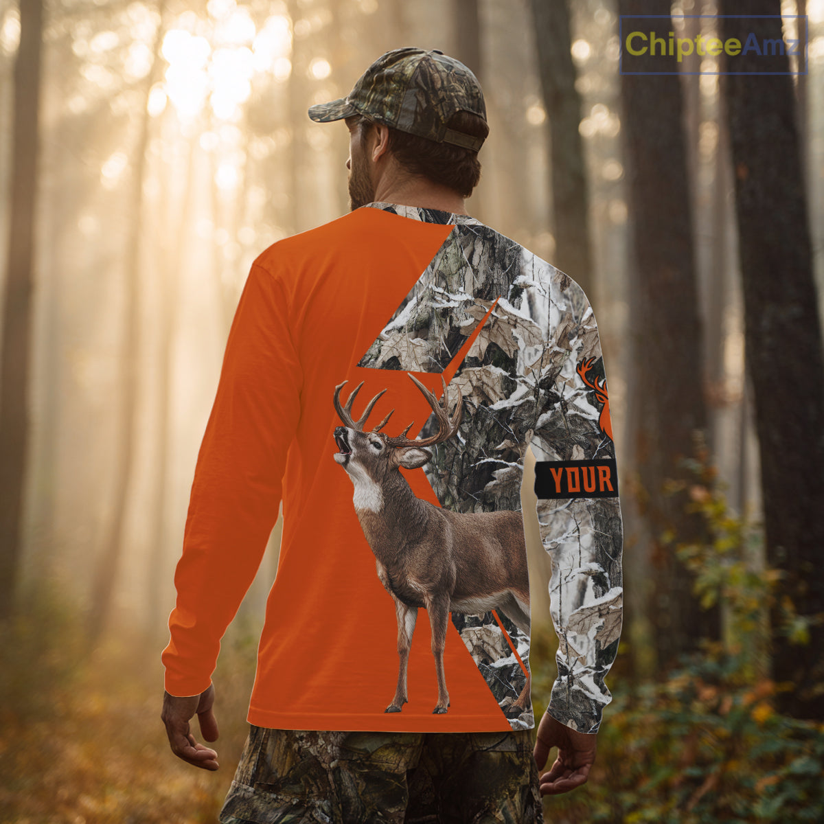 Deer Hunting Orange Camo 3D Winter Forest Full Printing Custom Name Shirts Hunting Gifts
