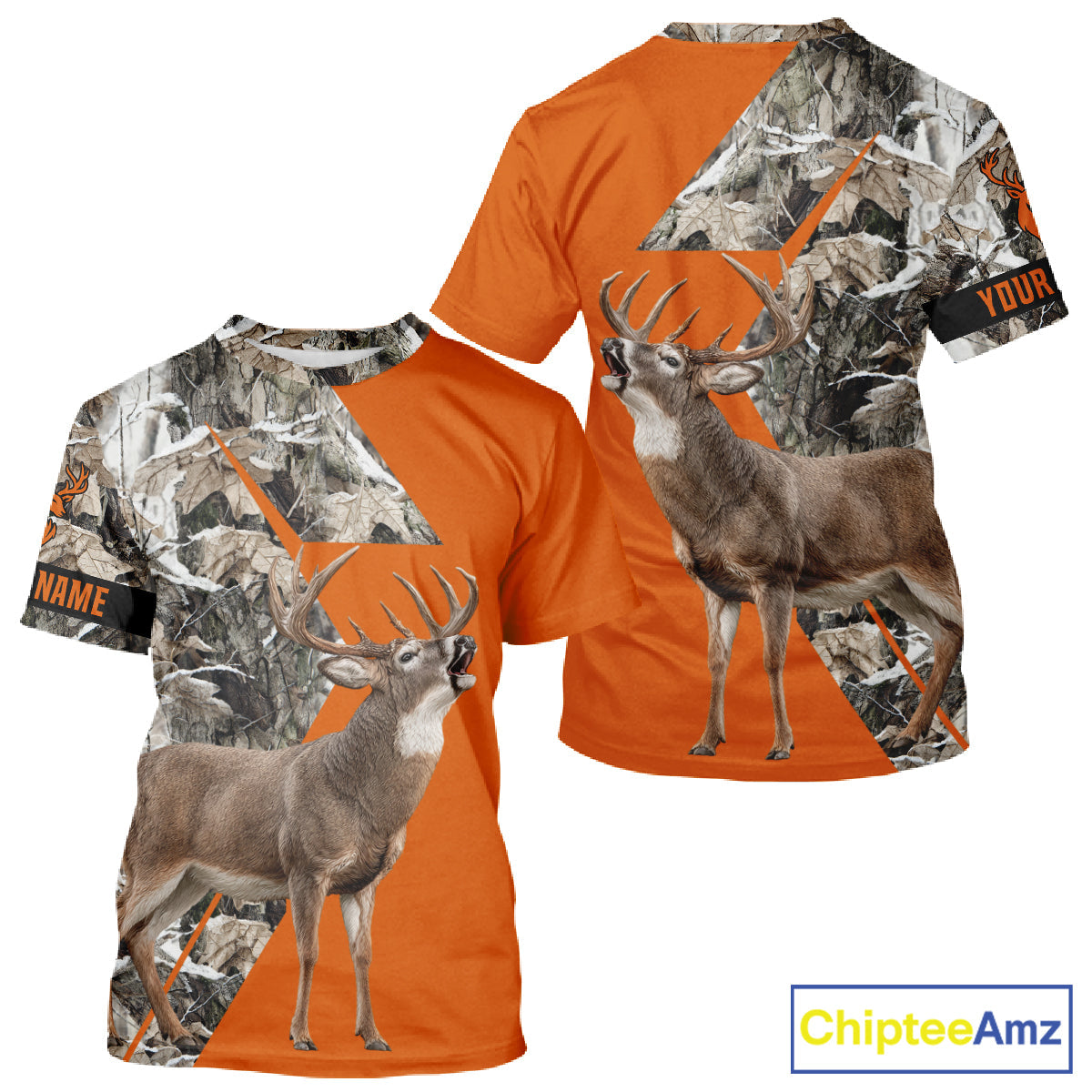 Deer Hunting Orange Camo 3D Winter Forest Full Printing Custom Name Shirts Hunting Gifts