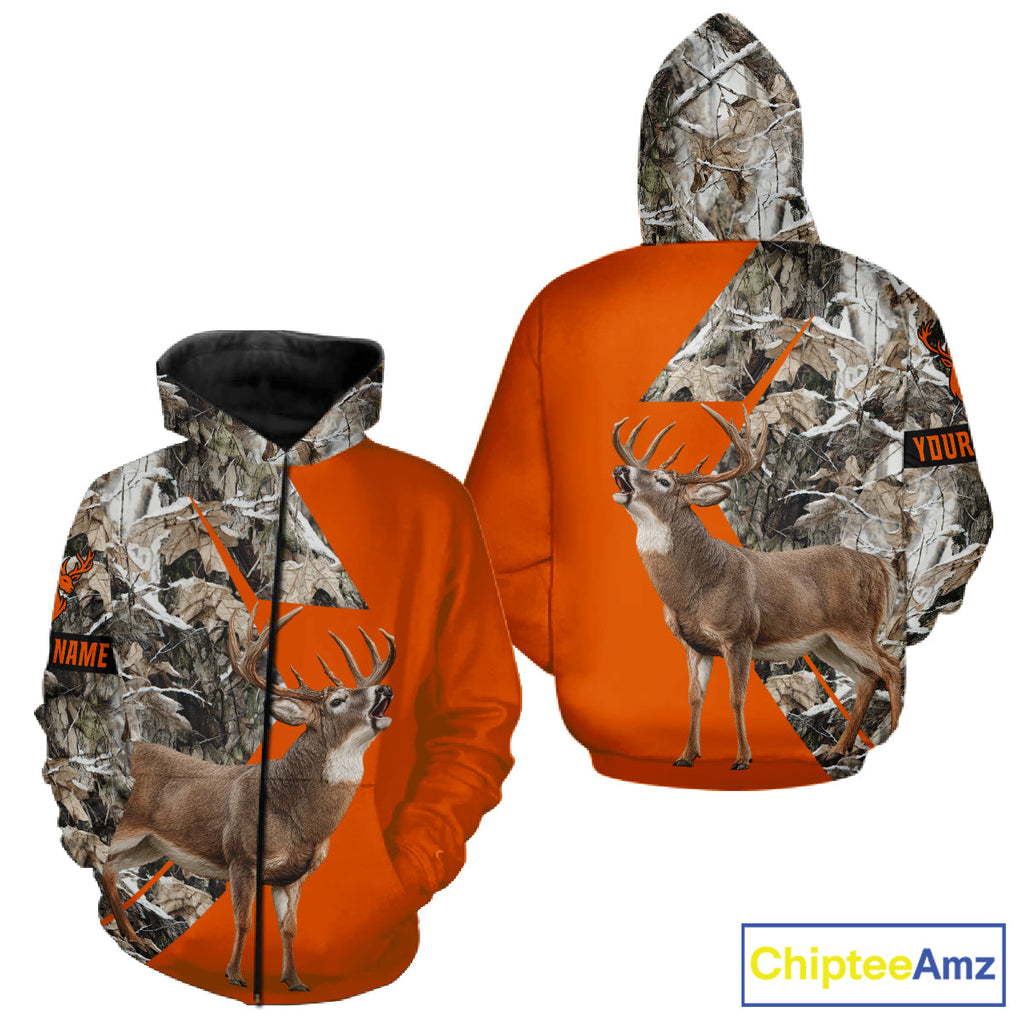 Deer Hunting Orange Camo 3D Winter Forest Full Printing Custom Name Shirts Hunting Gifts