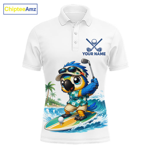 Personalized Surfing Parrot Golf Polo Shirt Tropical Beach Bird Golf Team Shirt