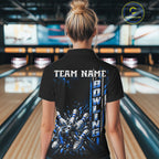 Blue Bowling Strike Ball Pins Polo Shirt Custom Black Team Tournament Jersey