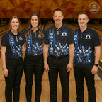 Blue Bowling Strike Ball Pins Polo Shirt Custom Black Team Tournament Jersey