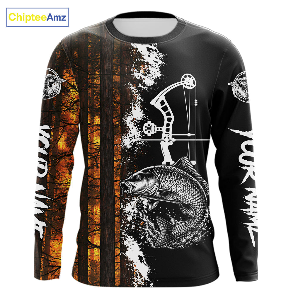 's Carp Fishing Shirts Long Sleeve Performance Shirt, Custom Forest Orange Camo Shirt