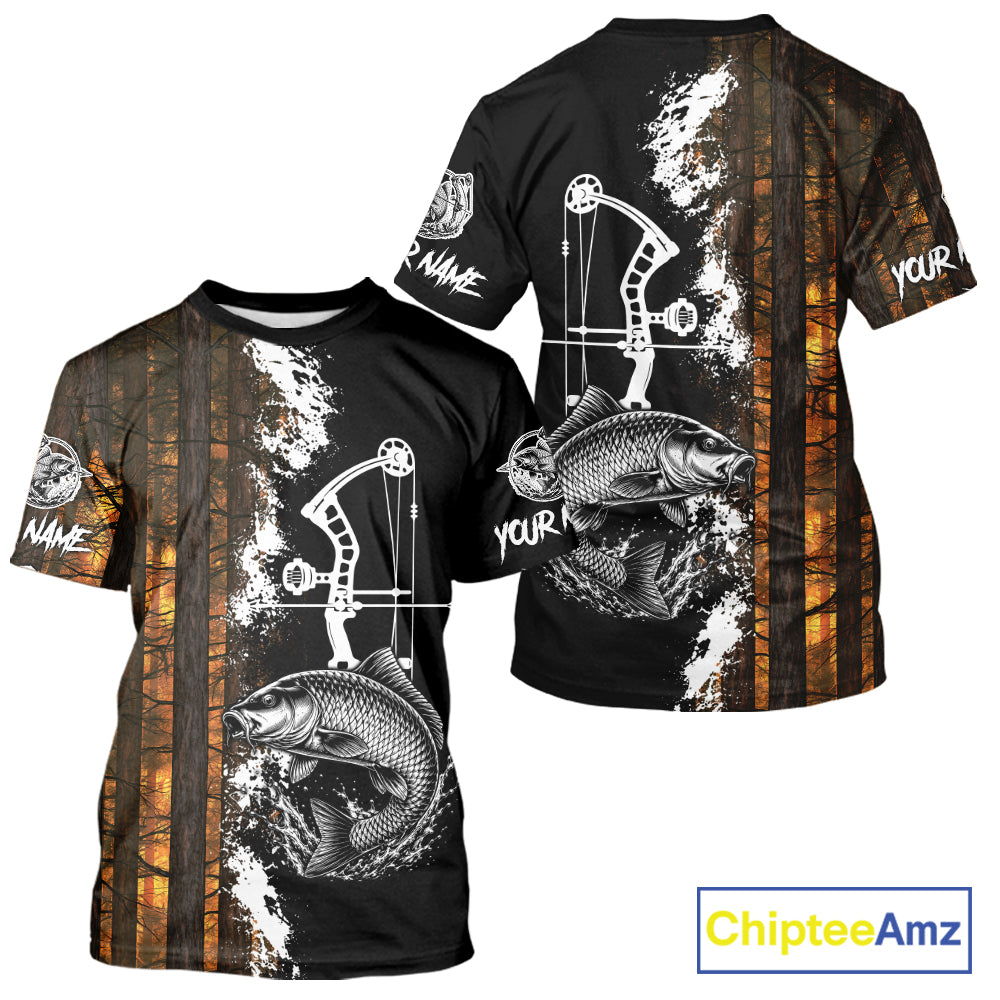 's Carp Fishing Shirts Short Sleeve Performance Shirt, Custom Forest Orange Camo Shirt