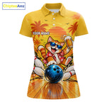Yellow Tropical Cat Bowling Player Polo Shirt Custom Beer Drinking Sports Club Match Jersey