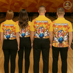 Yellow Tropical Cat Bowling Player Polo Shirt Custom Beer Drinking Sports Club Match Jersey