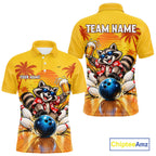 Yellow Tropical Raccoon Bowling Player Polo Shirt Custom Beer Drinking Sports Club Match Jersey
