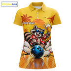 Yellow Tropical Raccoon Bowling Player Polo Shirt Custom Beer Drinking Sports Club Match Jersey