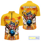 Yellow Tropical Raccoon Bowling Player Polo Shirt Custom Beer Drinking Sports Club Match Jersey