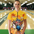 Yellow Tropical Raccoon Bowling Player Polo Shirt Custom Beer Drinking Sports Club Match Jersey