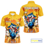 Yellow Tropical Shark Bowling Player Polo Shirt Custom Beer Drinking Sports Club Match Jersey