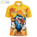 Yellow Tropical Shark Bowling Player Polo Shirt Custom Beer Drinking Sports Club Match Jersey