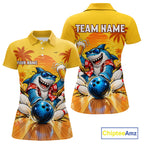Yellow Tropical Shark Bowling Player Polo Shirt Custom Beer Drinking Sports Club Match Jersey