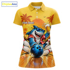 Yellow Tropical Shark Bowling Player Polo Shirt Custom Beer Drinking Sports Club Match Jersey