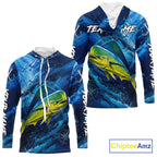 Custom Mahi Mahi Fishing Jersey, Personalized Long Sleeve Hooded Performance Fishing Shirt