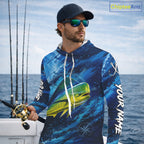 Custom Mahi Mahi Fishing Jersey, Personalized Long Sleeve Hooded Performance Fishing Shirt