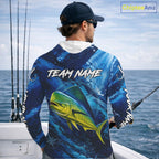 Custom Mahi Mahi Fishing Jersey, Personalized Long Sleeve Hooded Performance Fishing Shirt