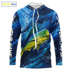 Custom Mahi Mahi Fishing Jersey, Personalized Long Sleeve Hooded Performance Fishing Shirt
