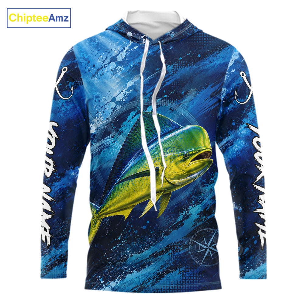 Custom Mahi Mahi Fishing Jersey, Personalized Long Sleeve Hooded Performance Fishing Shirt