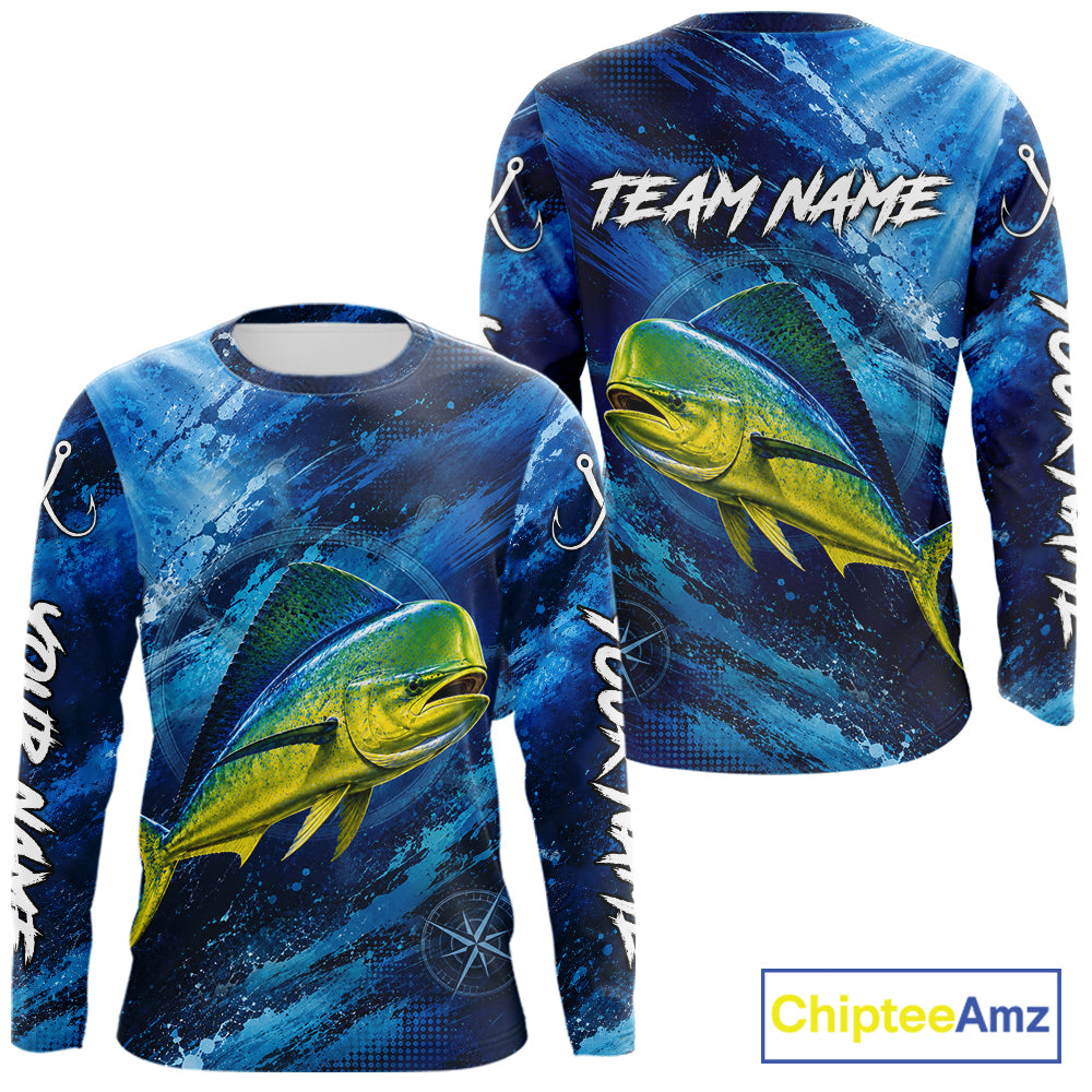 Custom Mahi Mahi Fishing Jersey, Personalized Long Sleeve Performance Fishing Shirt