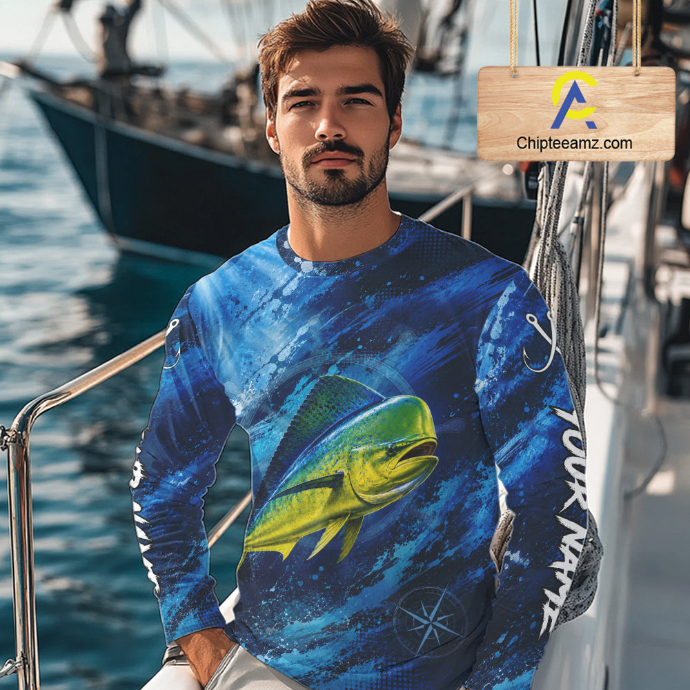 Custom Mahi Mahi Fishing Jersey, Personalized Long Sleeve Performance Fishing Shirt