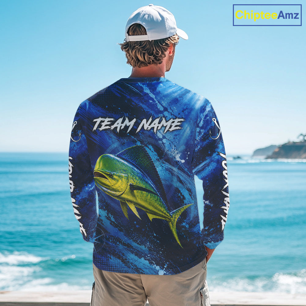 Custom Mahi Mahi Fishing Jersey, Personalized Long Sleeve Performance Fishing Shirt