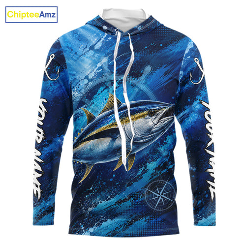 Custom Tuna Fishing Jersey, Personalized Long Sleeve Hooded Performance Fishing Shirt