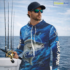 Custom Striped Bass Fishing Jersey, Personalized Long Sleeve Hooded Performance Fishing Shirt