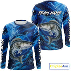 Custom Striped Bass Fishing Jersey, Personalized Long Sleeve Performance Fishing Shirt