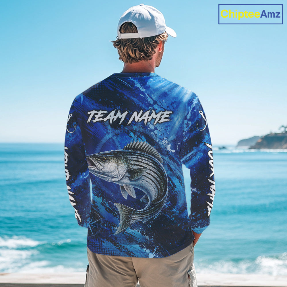 Custom Striped Bass Fishing Jersey, Personalized Long Sleeve Performance Fishing Shirt