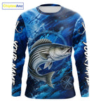 Custom Striped Bass Fishing Jersey, Personalized Long Sleeve Performance Fishing Shirt