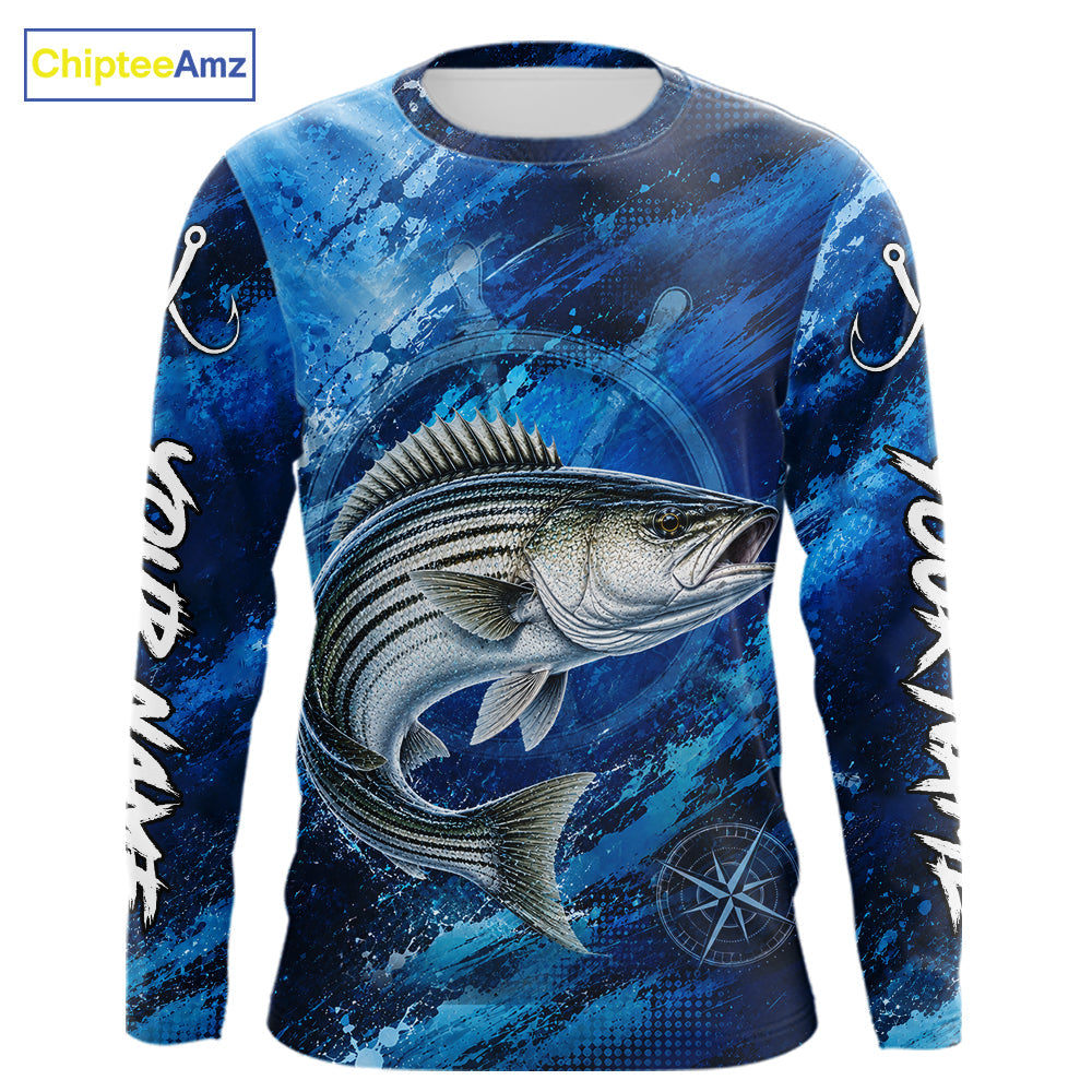 Custom Striped Bass Fishing Jersey, Personalized Long Sleeve Performance Fishing Shirt