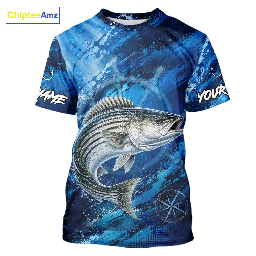 Custom Striped Bass Fishing Jersey, Personalized Short Sleeve Performance Fishing Shirt