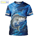 Custom Striped Bass Fishing Jersey, Personalized Short Sleeve Performance Fishing Shirt