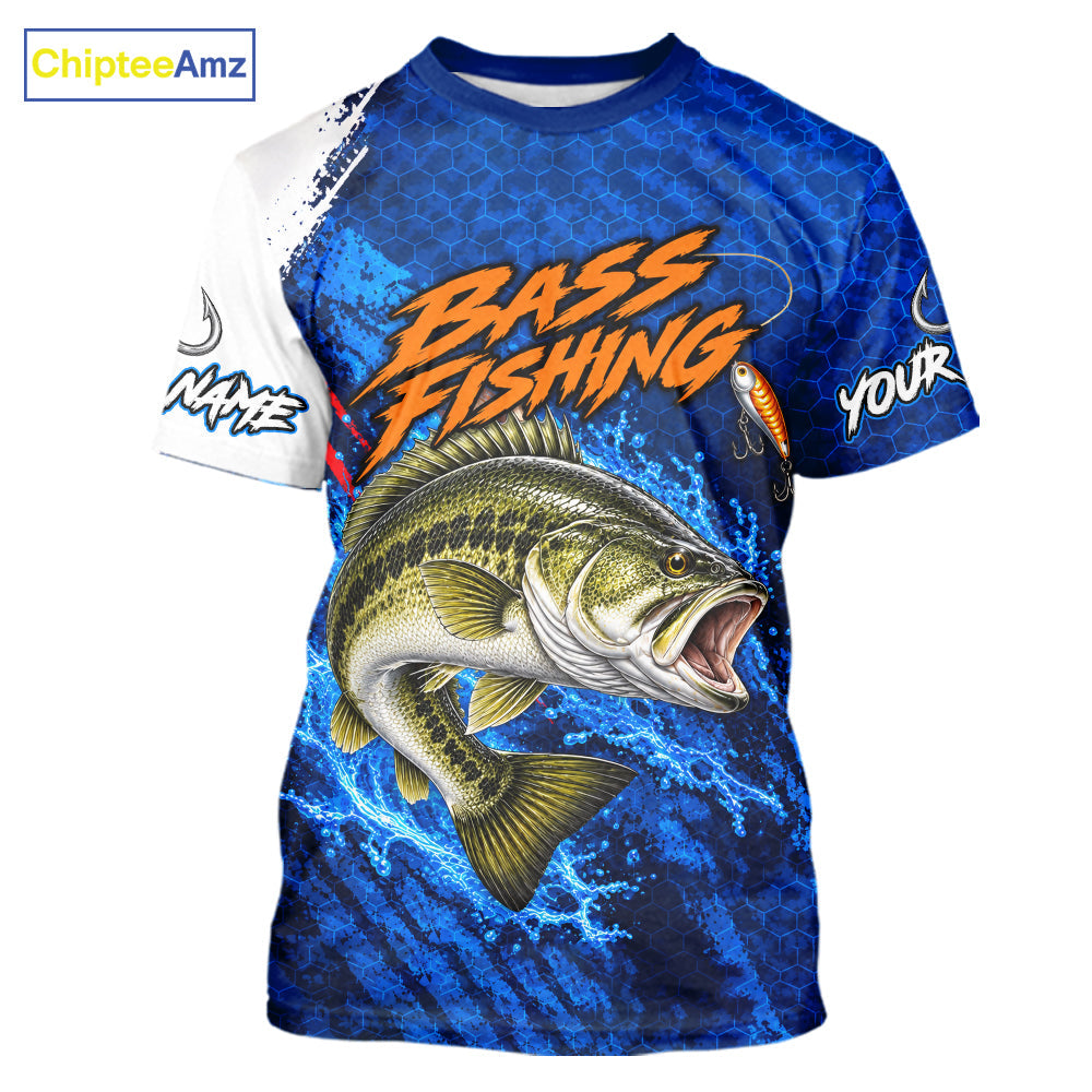 Largemouth Bass Fishing Blue Camo Performance Fishing T-Shirt Custom Bass Fishing Jerseys