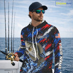 Crappie Fishing Shirt Custom US Flag Splash Water Long Sleeve Hooded Apparel