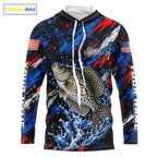 Crappie Fishing Shirt Custom US Flag Splash Water Long Sleeve Hooded Apparel