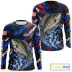Crappie Fishing Shirt Custom US Flag Splash Water Long Sleeve Apparel