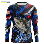 Crappie Fishing Shirt Custom US Flag Splash Water Long Sleeve Apparel