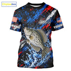 Crappie Fishing Shirt Custom US Flag Splash Water Short Sleeve Apparel