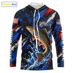 Brook Trout Fishing Shirt Custom US Flag Splash Water Long Sleeve Hooded Apparel