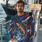 Brook Trout Fishing Shirt Custom US Flag Splash Water Long Sleeve Apparel