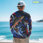 Brook Trout Fishing Shirt Custom US Flag Splash Water Long Sleeve Apparel
