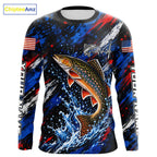 Brook Trout Fishing Shirt Custom US Flag Splash Water Long Sleeve Apparel